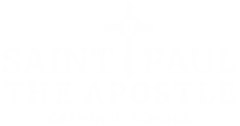 Saint Paul the Apostle Catholic School logo, featuring a cross and the text, representing community support for GoGo's RePlay Toys events.